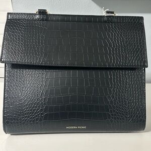 Modern Picnic Black Croc-Embossed Shoulder Bag